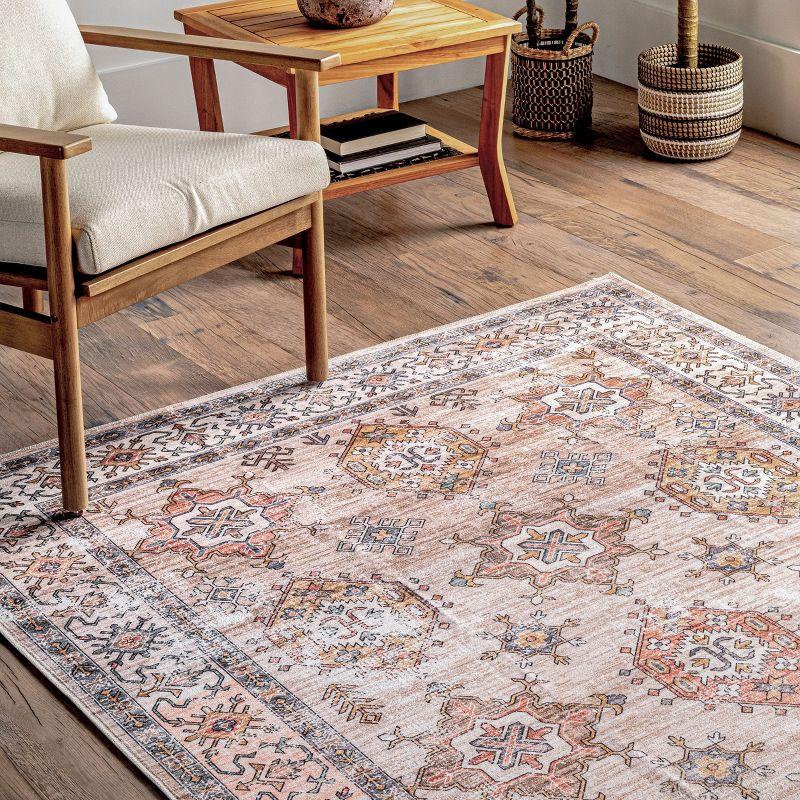 Nuloom Finley Pet Friendly Machine Washable Vintage Distressed Area Rug, 4' x 6', Beige