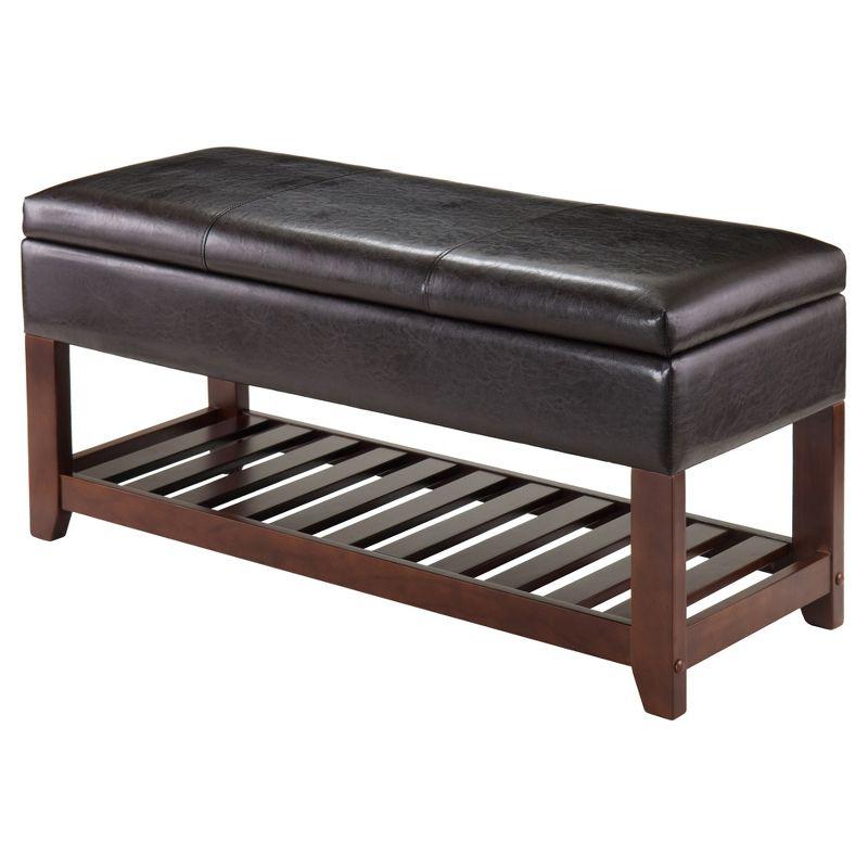 Transitional Monza Bench with Cushioned Faux Leather Seat and Storage, Walnut