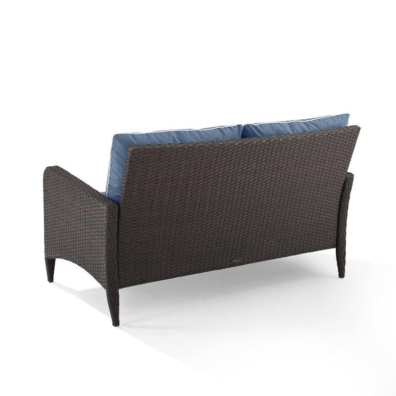 Kiawah Blue Wicker and Steel Outdoor Loveseat