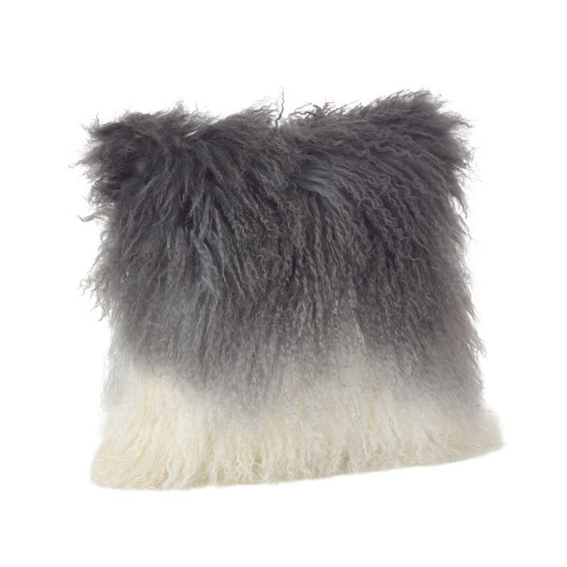 Gray and White Ombre Mongolian Lamb Fur Throw Pillow