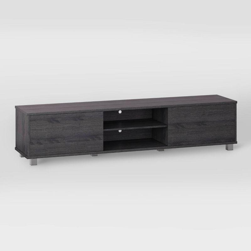 CorLiving Hollywood TV Stand for TVs up to 85" with Doors Wood Grain Dark Gray: Modern Media Console, Adjustable Shelves