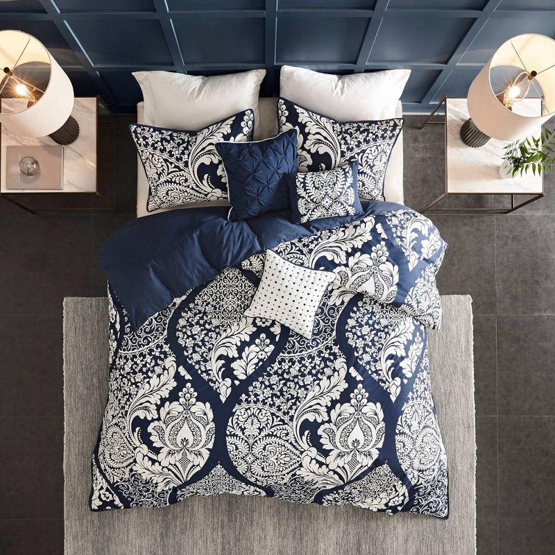 Navy and White Cotton Sateen Full/Queen Duvet Cover Set