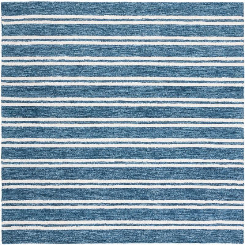 Elegant Blue Square Hand-Tufted Wool Area Rug - 6' Size