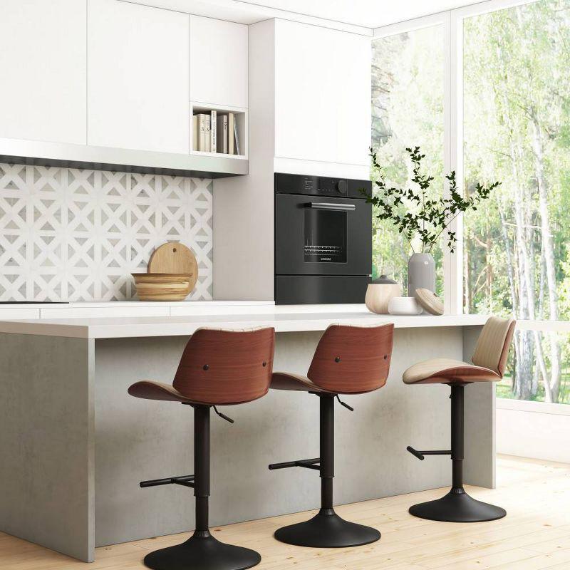 Simpli Home Goulding Adjustable Swivel Upholstered Mid-Century Modern Bar Stool with Hydraulic Lift and Footrest