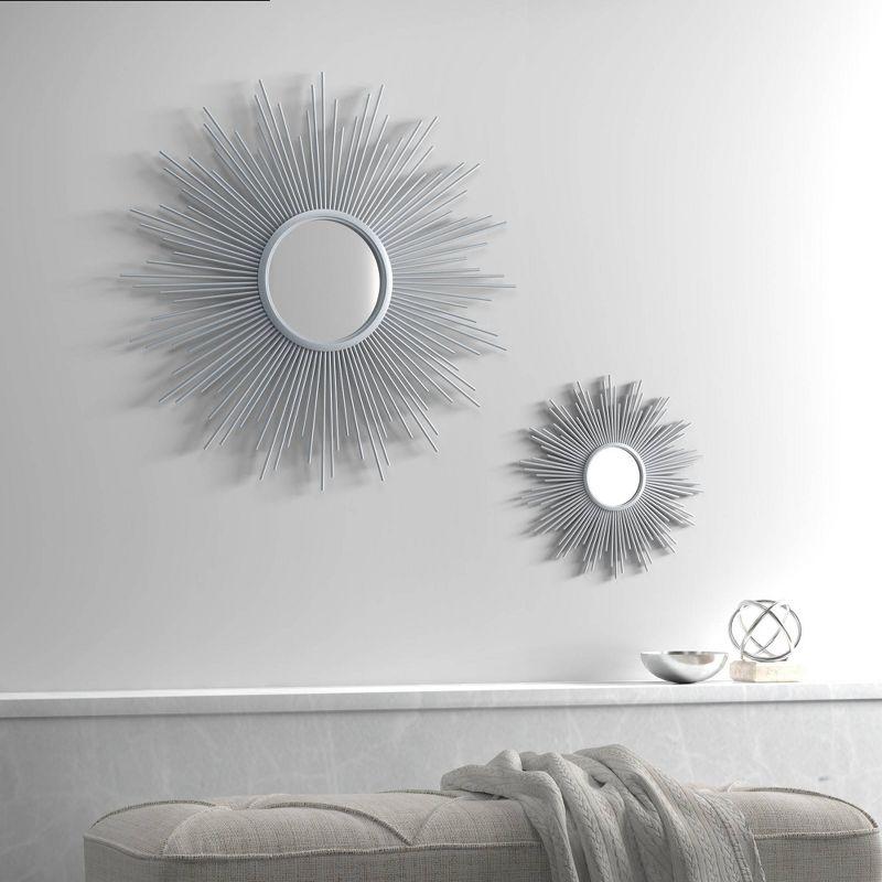 29.5" Round Dia Fiore Sunburst Decorative Wall Mirror Silver - Madison Park: Chic Luxe Metallic Flair
