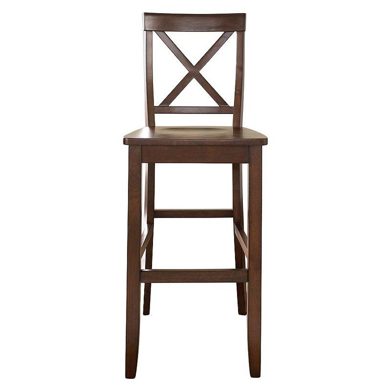 Crosley Set of 2 30" X-Back Barstools Mahogany: Traditional Farmhouse Design, Rubberwood Frame, Footrest