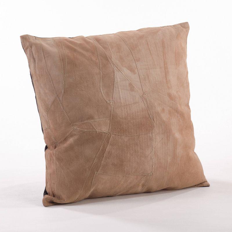 16" Camel Leather Poly Filled Square Throw Pillow