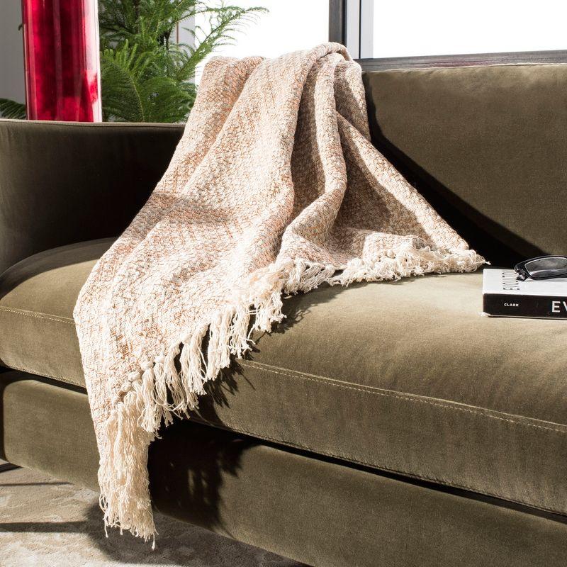 Beige and Brown Cotton Fringe Throw Blanket