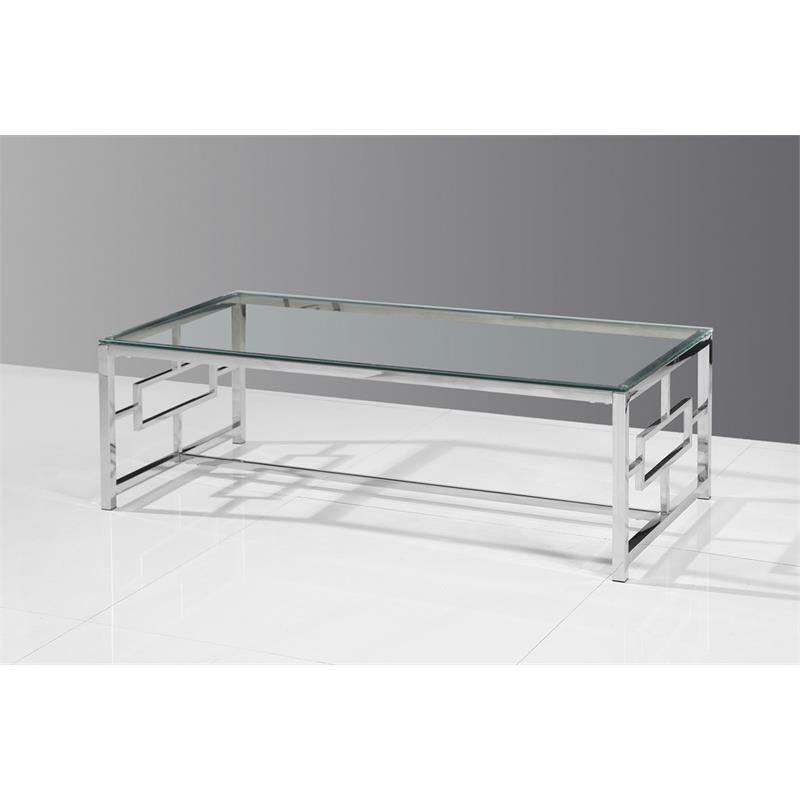 Stainless Steel and Glass Coffee Table in Silver Base/Clear - Best Master Furniture