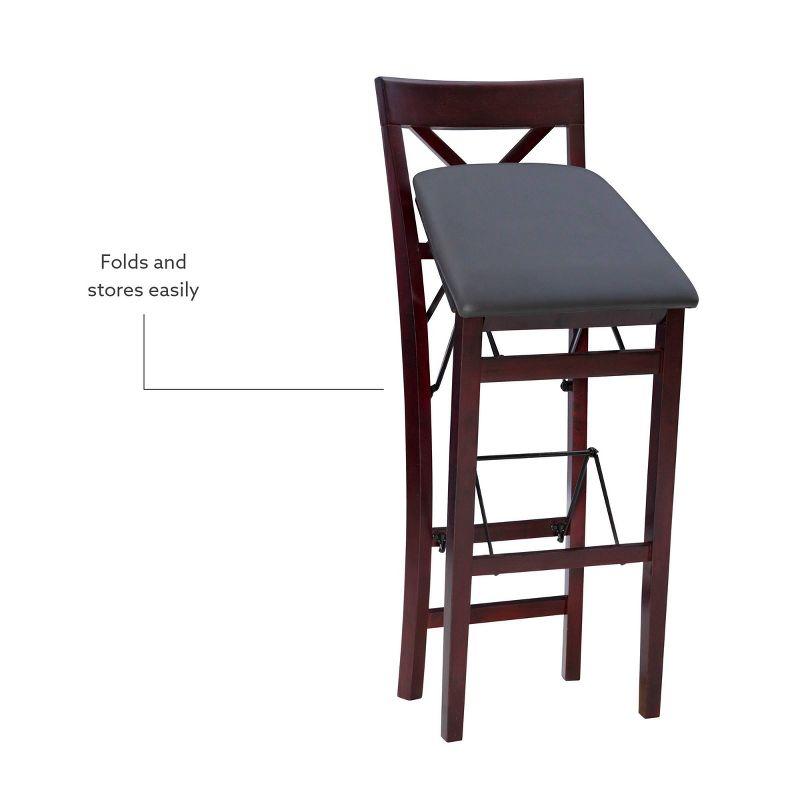 Triena X Back Faux Leather Folding Barstool Espresso - Linon: Padded Seat, Wood Legs, No Assembly Required