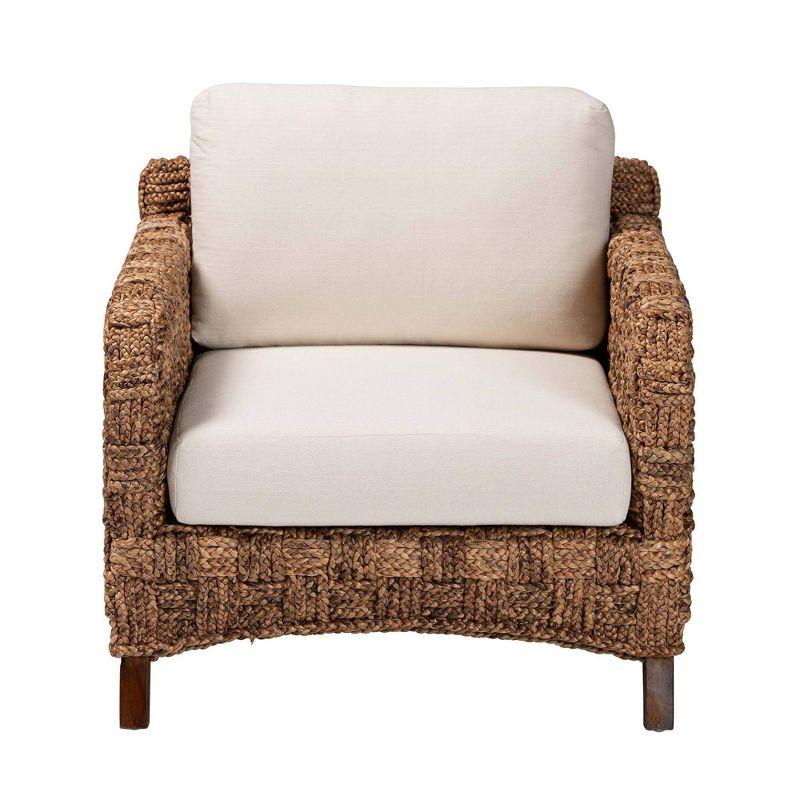 bali & pari Vevina Mahogany Wood and Woven Seagrass Arm Chair White/Natural Brown/Dark Brown: Polyester Upholstery, No Assembly Required