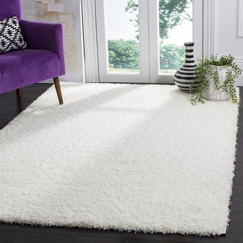 Ivory Bliss Hand-Knotted Shag Area Rug, 4' x 6', Easy Care Viscose