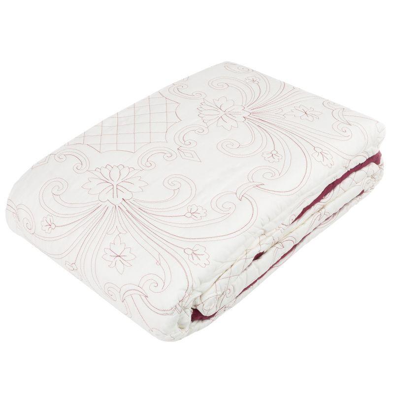 Juliette Classic Embroidered Twin Quilt with Pillow Sham - Machine Washable Lightweight Bedding