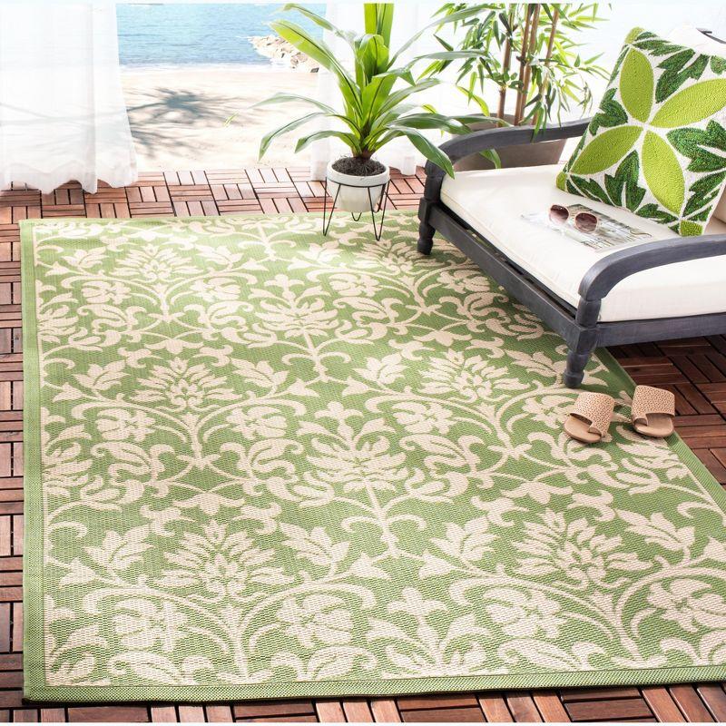 Olive and Natural Floral Motif Outdoor Area Rug