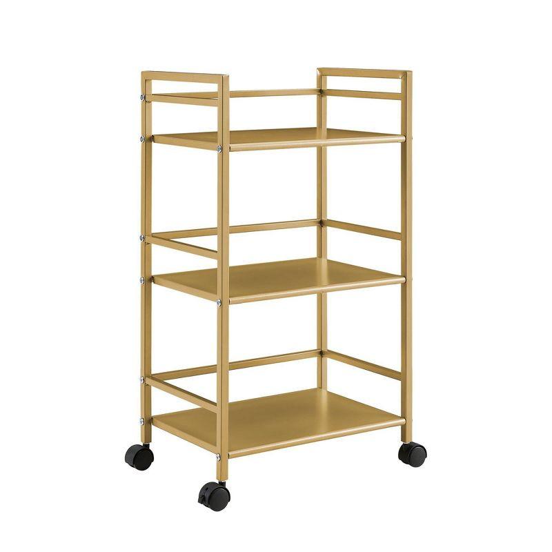 Gold Metal 3-Shelf Rolling Utility Cart with Wrap-Around Bars