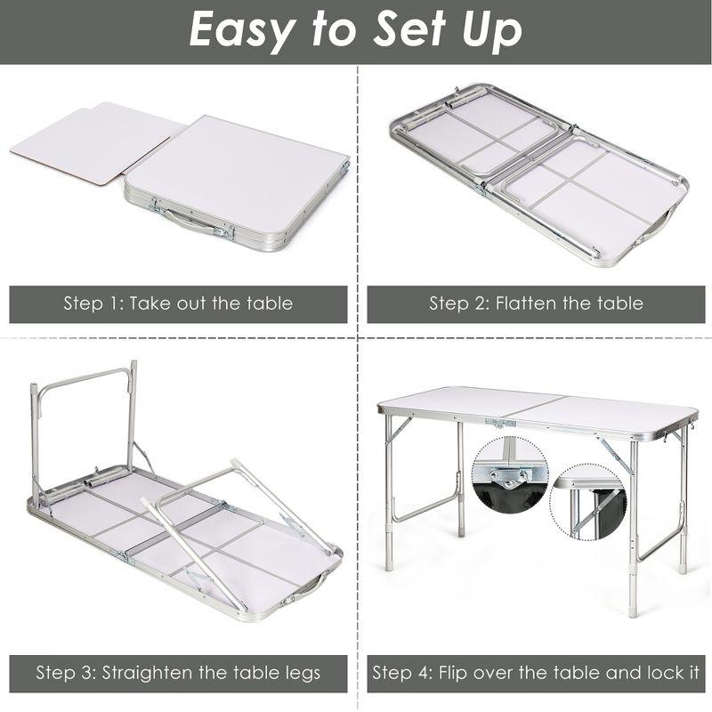 Costway Adjustable Camping Table Aluminum w/ Storage Organizer Grey
