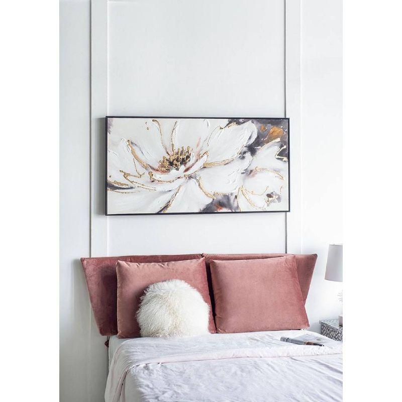 A&B Home Blooming Floral Framed Hand-Painted Wall Art - 24.5"W X 48"H X 2“L - Black Frame - Cream/Gray