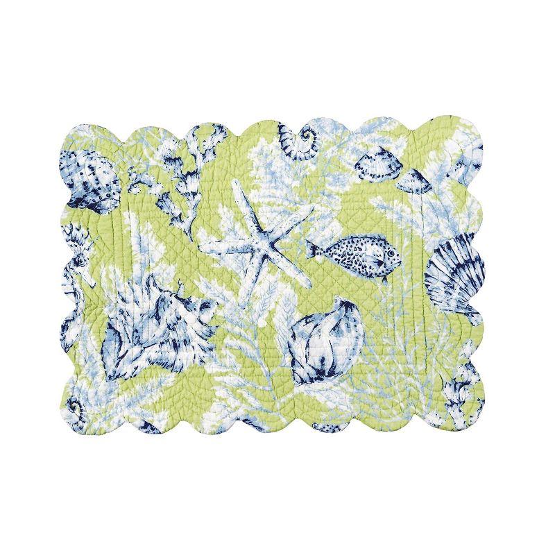 C&F Home 13" x 19" Fenwick Isle Green Rectangle Cotton Quilted Scalloped Coastal Placemats Set of 6