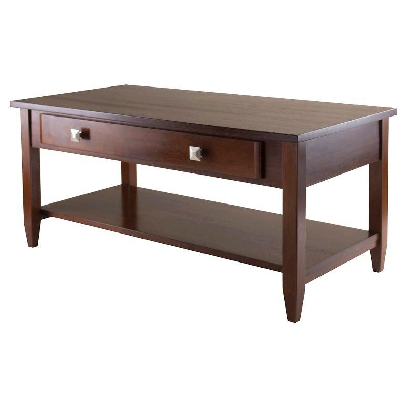 Walnut Rectangular Coffee Table with Drawer and Shelf