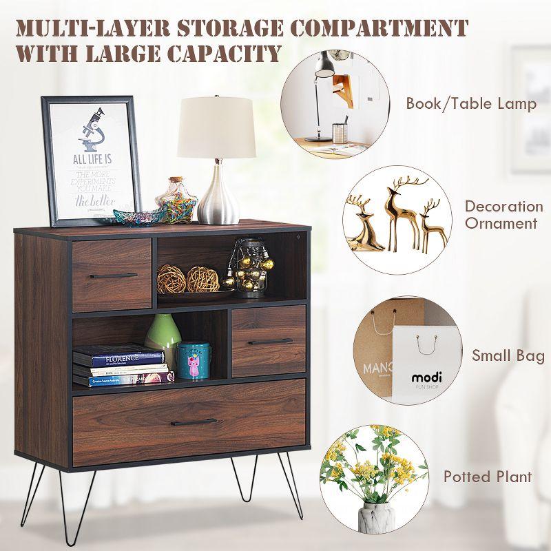 Tangkula Multipurpose Sideboard Storage Cabinet Unit w/Metal Leg &Drawer Walnut