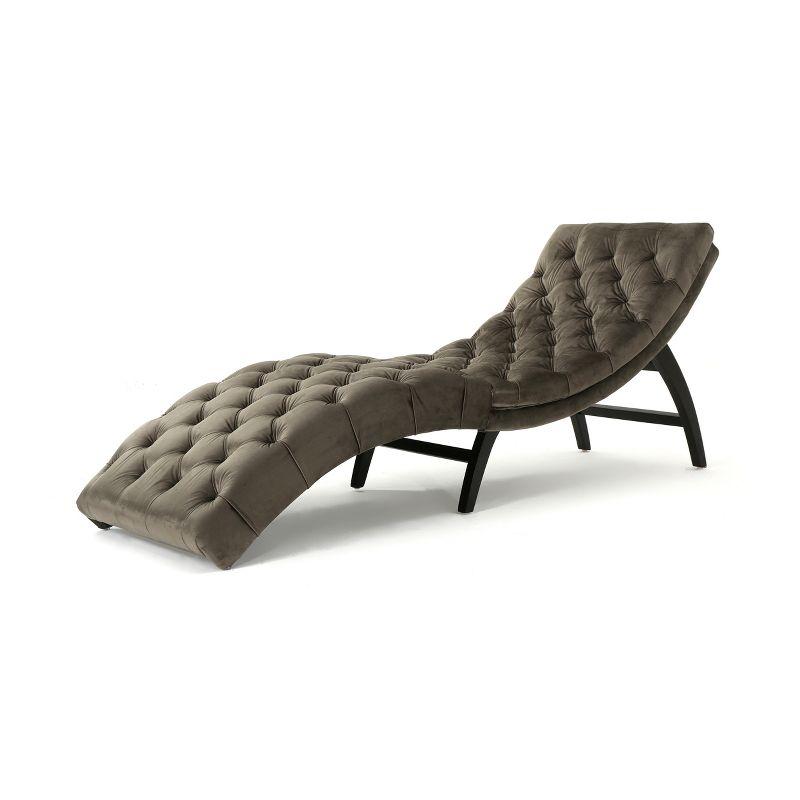 Elegant Gray Velvet Tufted Indoor Chaise Lounge