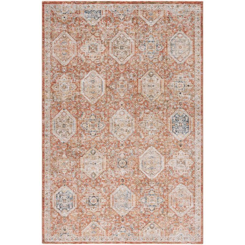 Rust and Blue Hand-Knotted Synthetic Area Rug