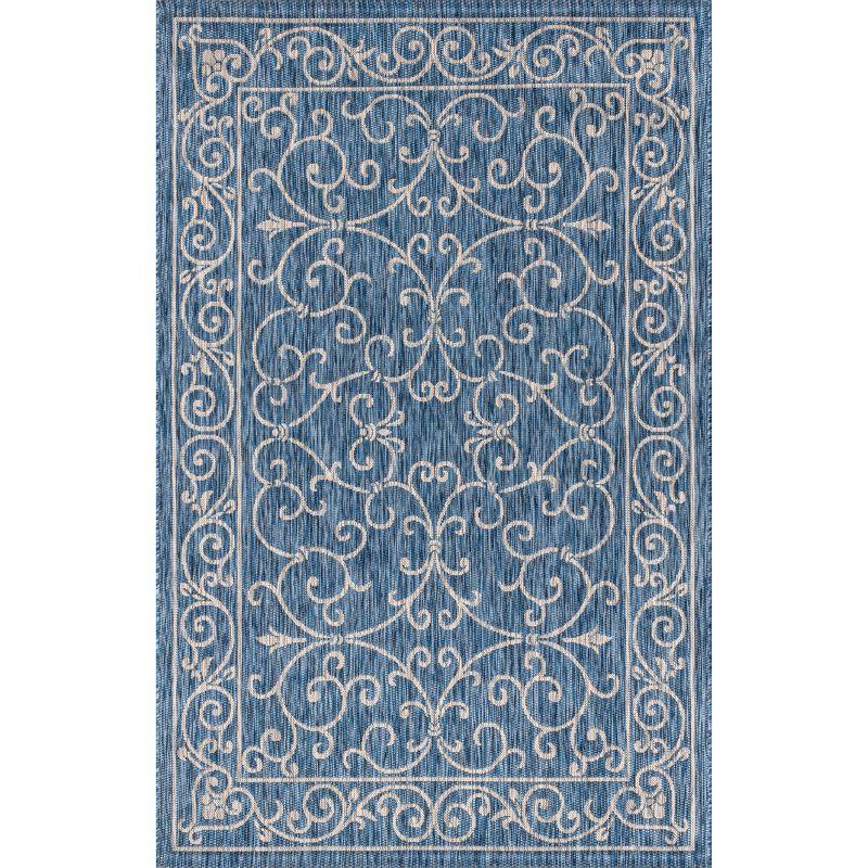 9' X 12' Charleston Vintage Filigree Textured Weave Indoor/Outdoor Area Rug, Navy/Gray - JONATHAN Y