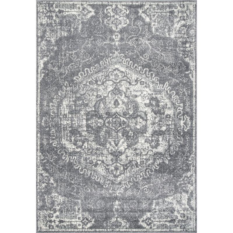 Dark Gray Medallion 5' x 7' Synthetic Reversible Area Rug