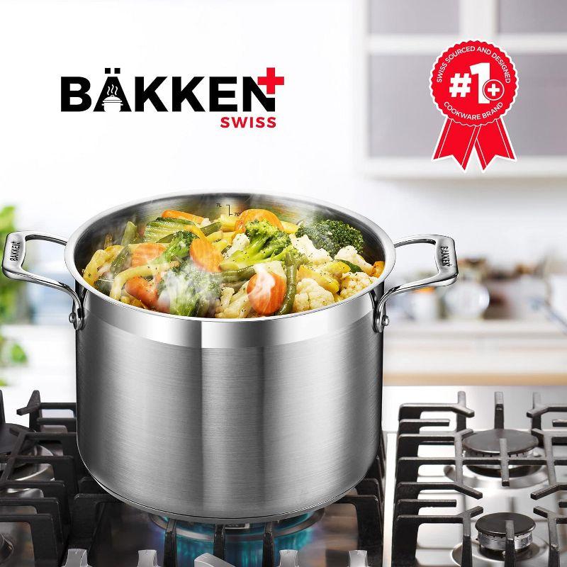 Bakken- Swiss Stockpot Brushed Stainless Steel Induction Pot with Lid and Riveted Handles