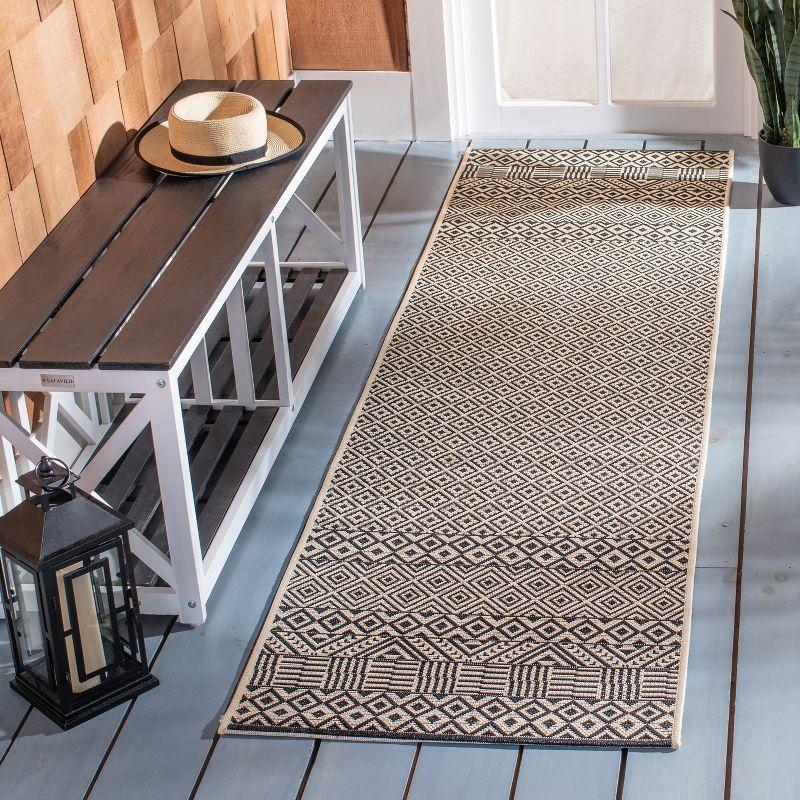 Beige and Black Synthetic Indoor/Outdoor Runner Rug