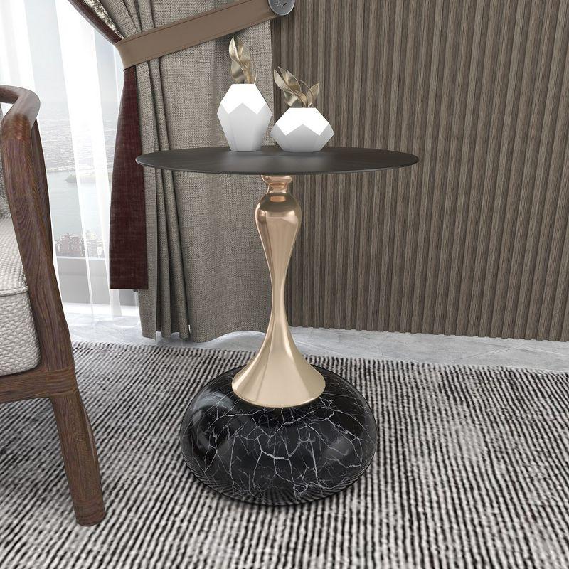 LeisureMod Wide Side Table with Black Stainless Steel Top Round Accent Table and Pedestal Base Modern End Table Savoy Series