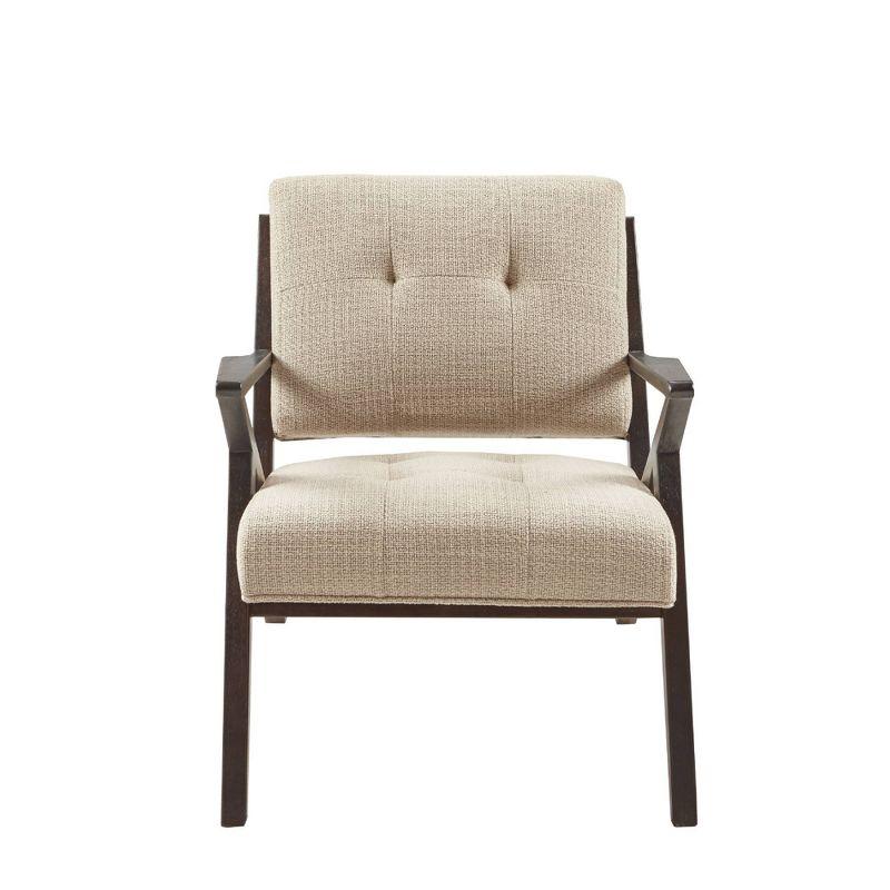 Mid-Century Modern Tan Microfiber Accent Chair with Wood Frame