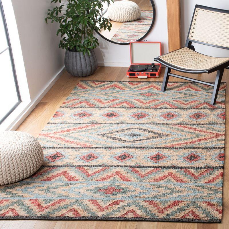 Handwoven Red and Natural Wool Tribal Round Rug, 3' x 5'