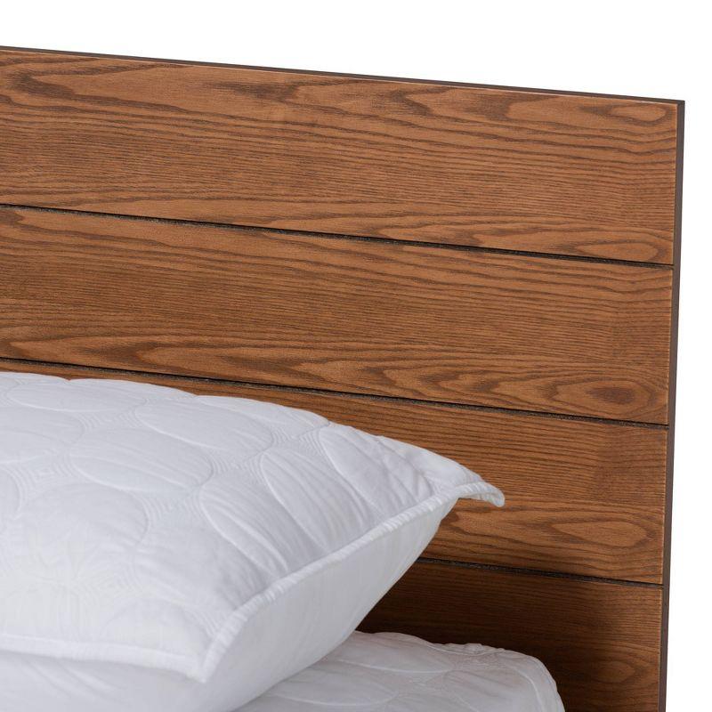 Ash Walnut Queen Storage Bed with Built-In Shelves and Paneled Headboard