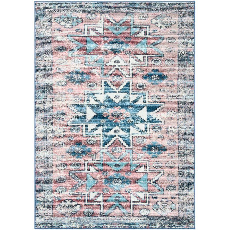 Blue and Pink 8' x 10' Tufted Wool Area Rug