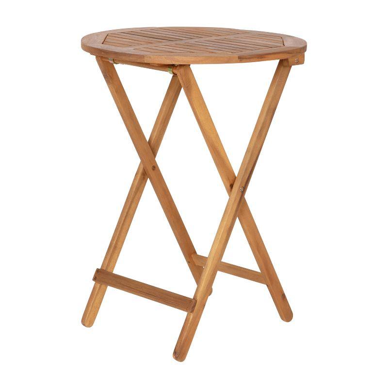 Emma and Oliver All-Weather Three Piece Solid Acacia Wood Patio Bistro Set with Two Folding Chairs and Table