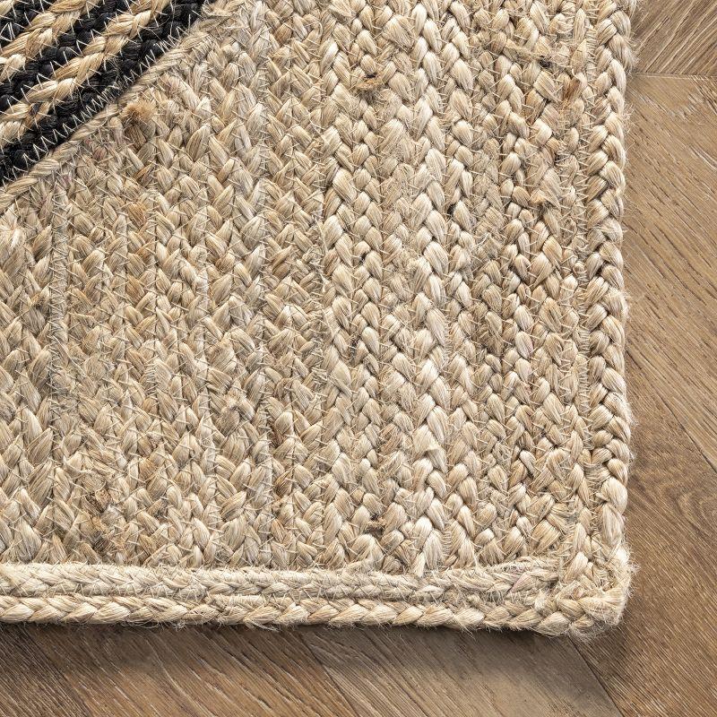 Arvin Olano 49" Square Braided Black Diamond Jute Rug