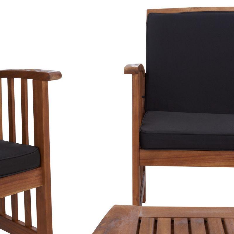 Rocklin 4 Piece Patio Outdoor Conversation Set - Natural/Black Cushion - Safavieh