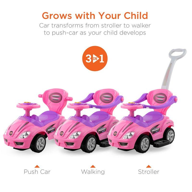 Pink and Purple 3-in-1 Kids Push and Pedal Ride-On Car