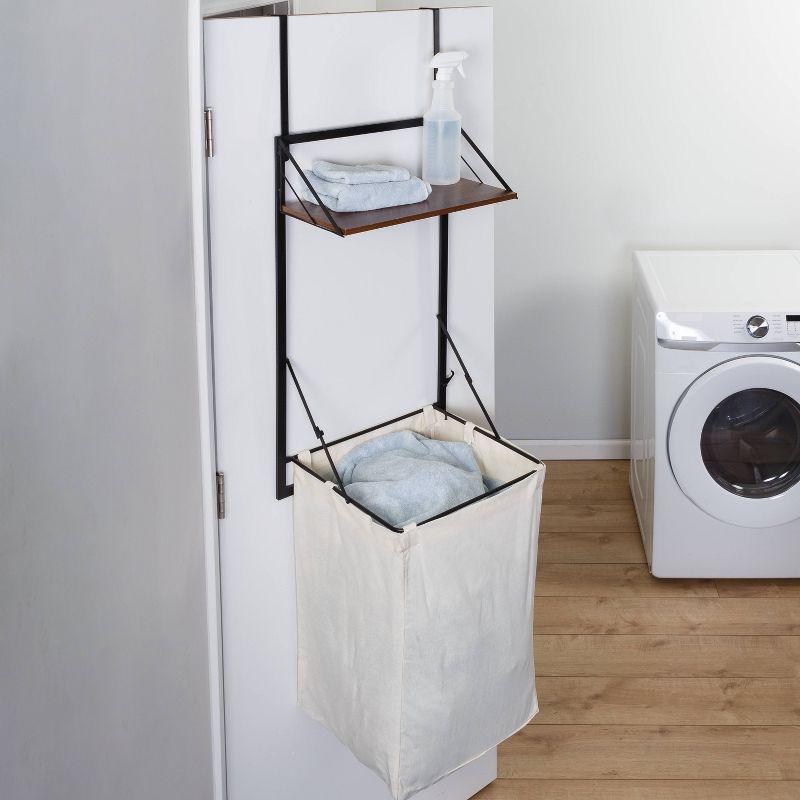 Honey-Can-Do Laundry Shelf + Hamper Combo with Wood Walnut