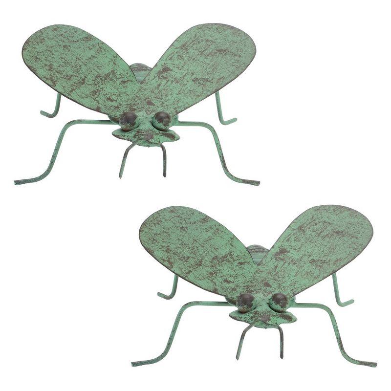 Distressed Green Iron Bumble Bee Garden Accents, Set of 2