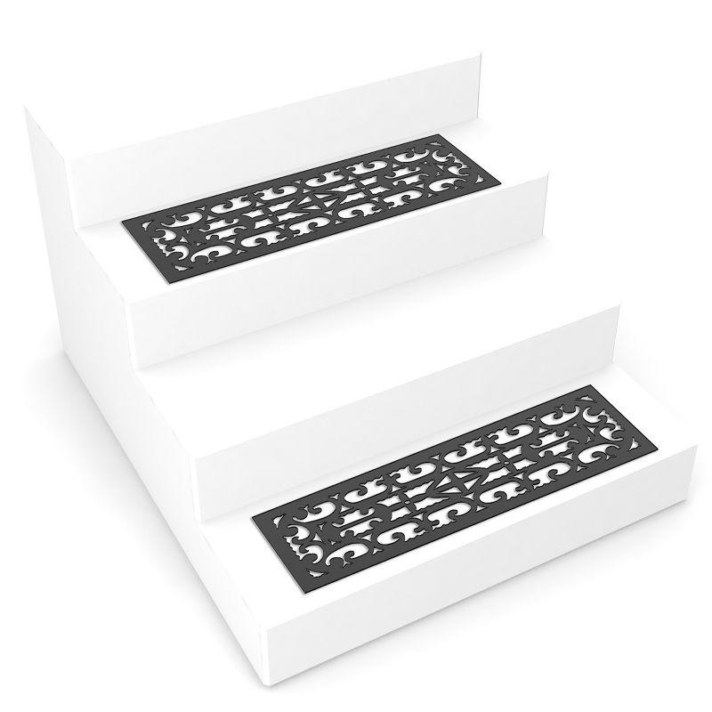 Set of 2 Non-Slip Stair Treads for Wooden Steps - Heavy Duty Decorative Runner with Traction Control Grip - Outdoor Rubber Mats by Pure Garden (Black)