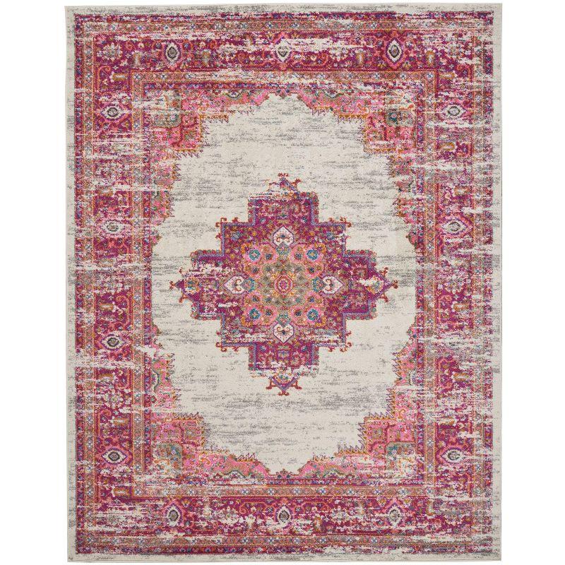 Nourison Passion Medallion Bohemian Indoor Rug Ivory/Fuchsia 8' x 10'