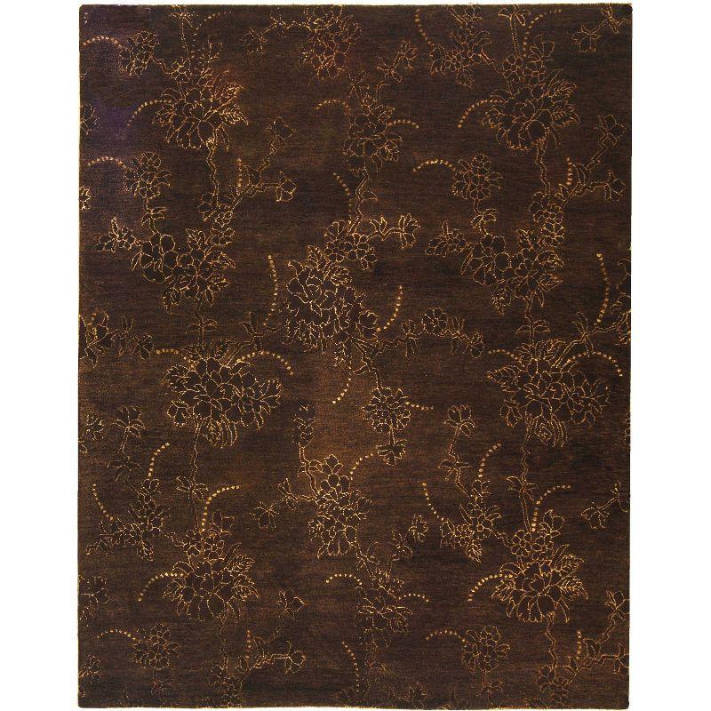 Brown Floral Hand-Tufted Wool and Viscose Area Rug