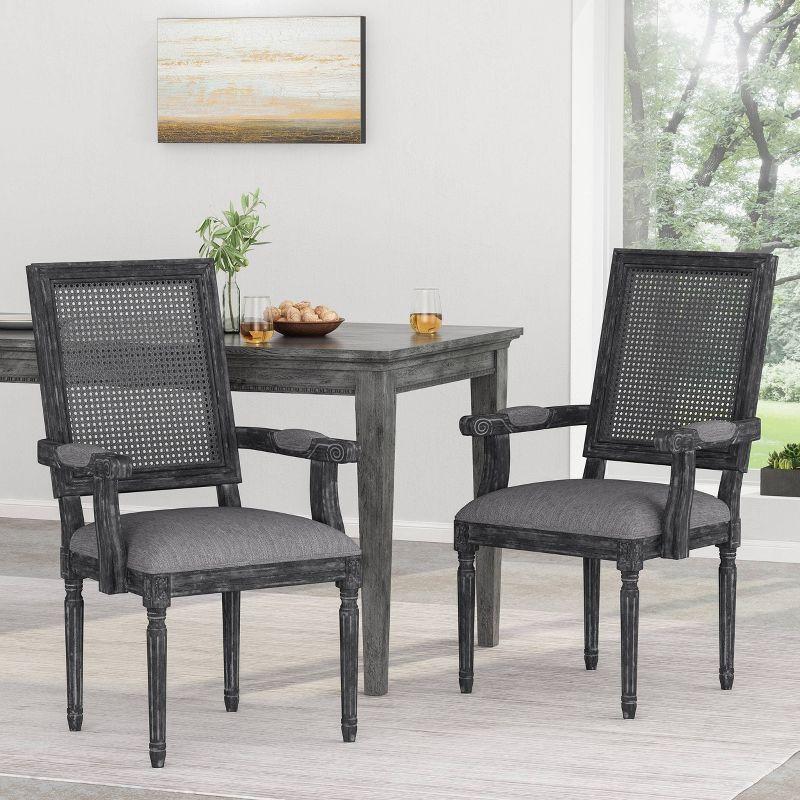 Set of 2 Maria French Country Wood and Cane Upholstered Dining Chairs Gray - Christopher Knight Home