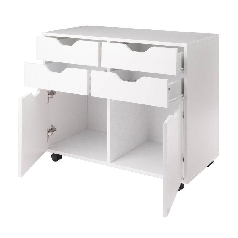 Modern White Composite Wood Mobile Storage Cabinet with Locking Wheels