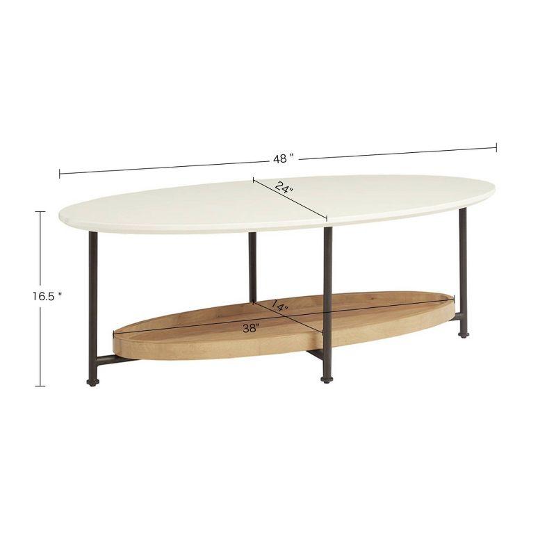 Blandford Coffee Table White/Natural - Madison Park: Metallic Finish, Open Shelf, Oval Shape for Living Room