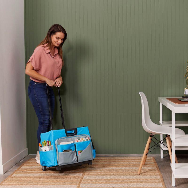 Blue and Grey Canvas Rolling Cart with Organizer Bag