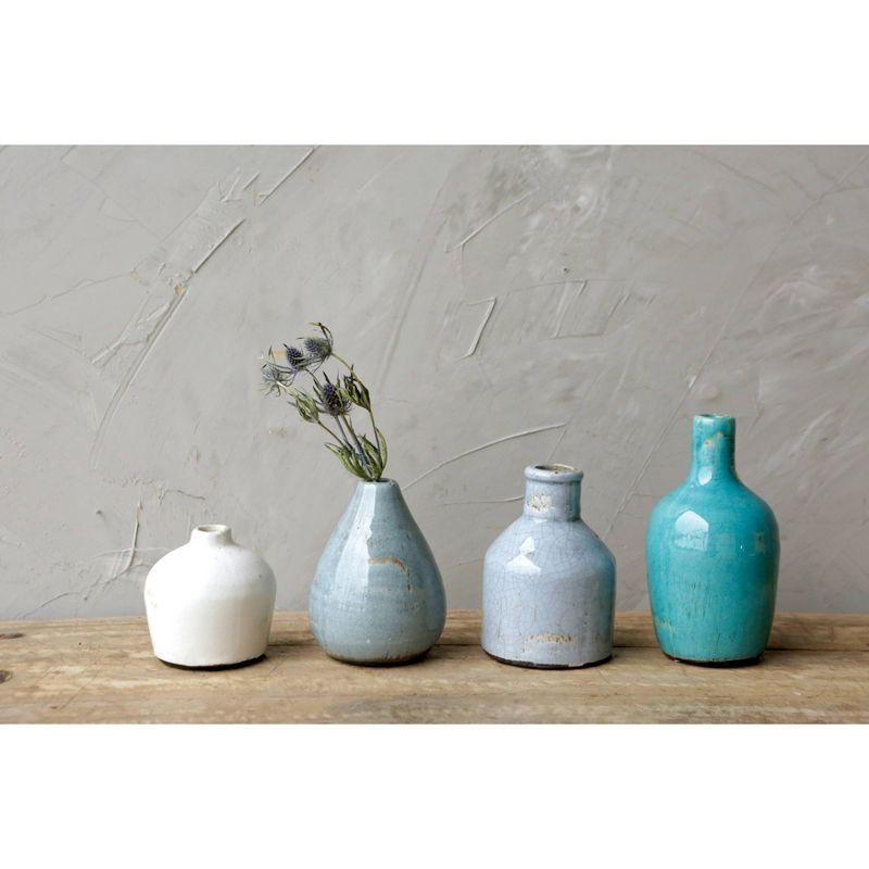 Storied Home Set of 4 Terra-cotta Vases Blue & White - Handmade Pottery, Not Dishwasher-Safe