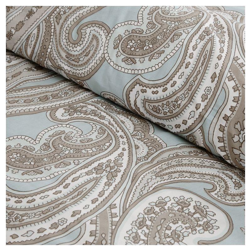 Organic Blue Cotton Full Bedspread Set with Gathered Embellishment